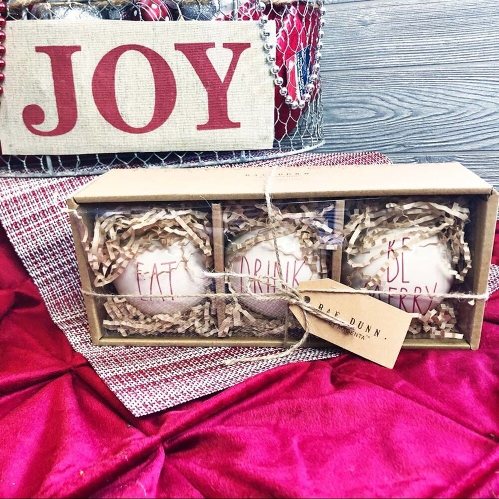 Rae Dunn EAT ~ DRINK ~ BE MERRY ornament set NEW